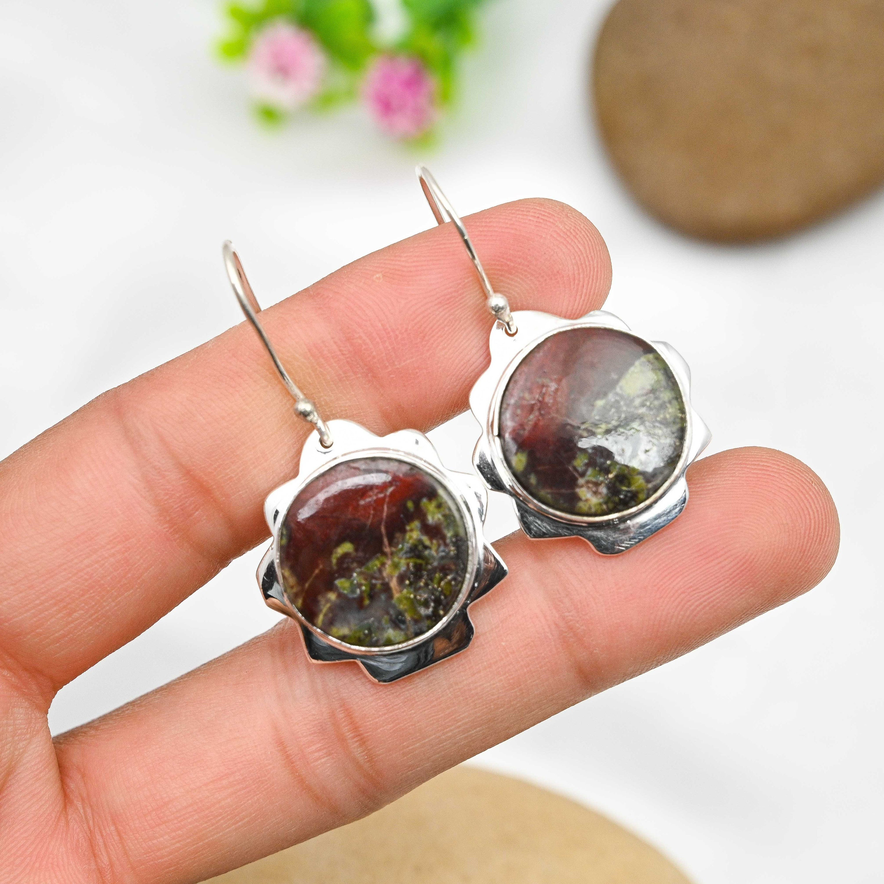 Dragon Blood Jasper Earrings 925 Sterling Silver Earrings Dragon