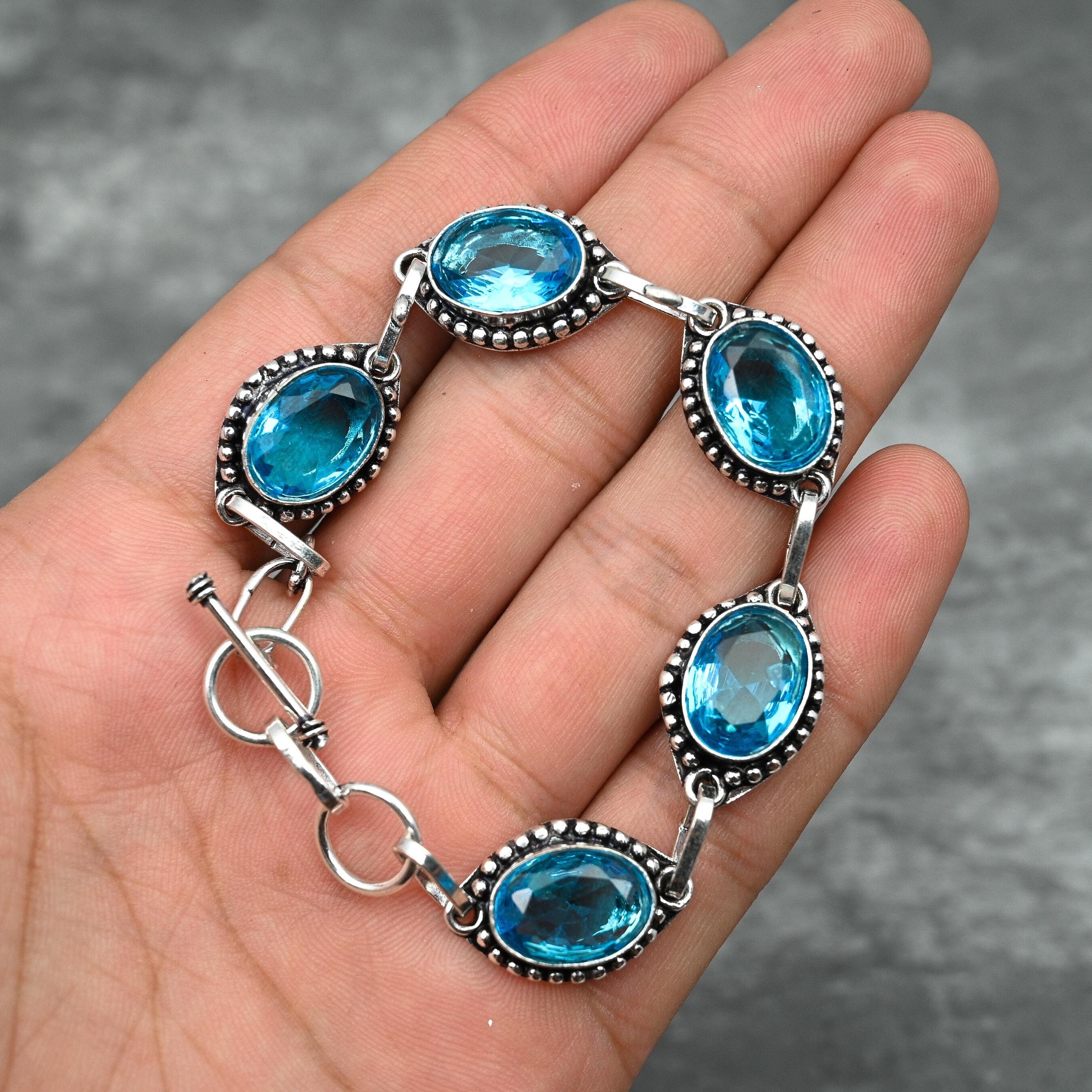 Blue Topaz Bracelet 925 Sterling Silver Bracelet Handmade Silver Jewelry Blue Topaz Gemstone Bracelet Christmas Gift For Her Topaz Jewelry