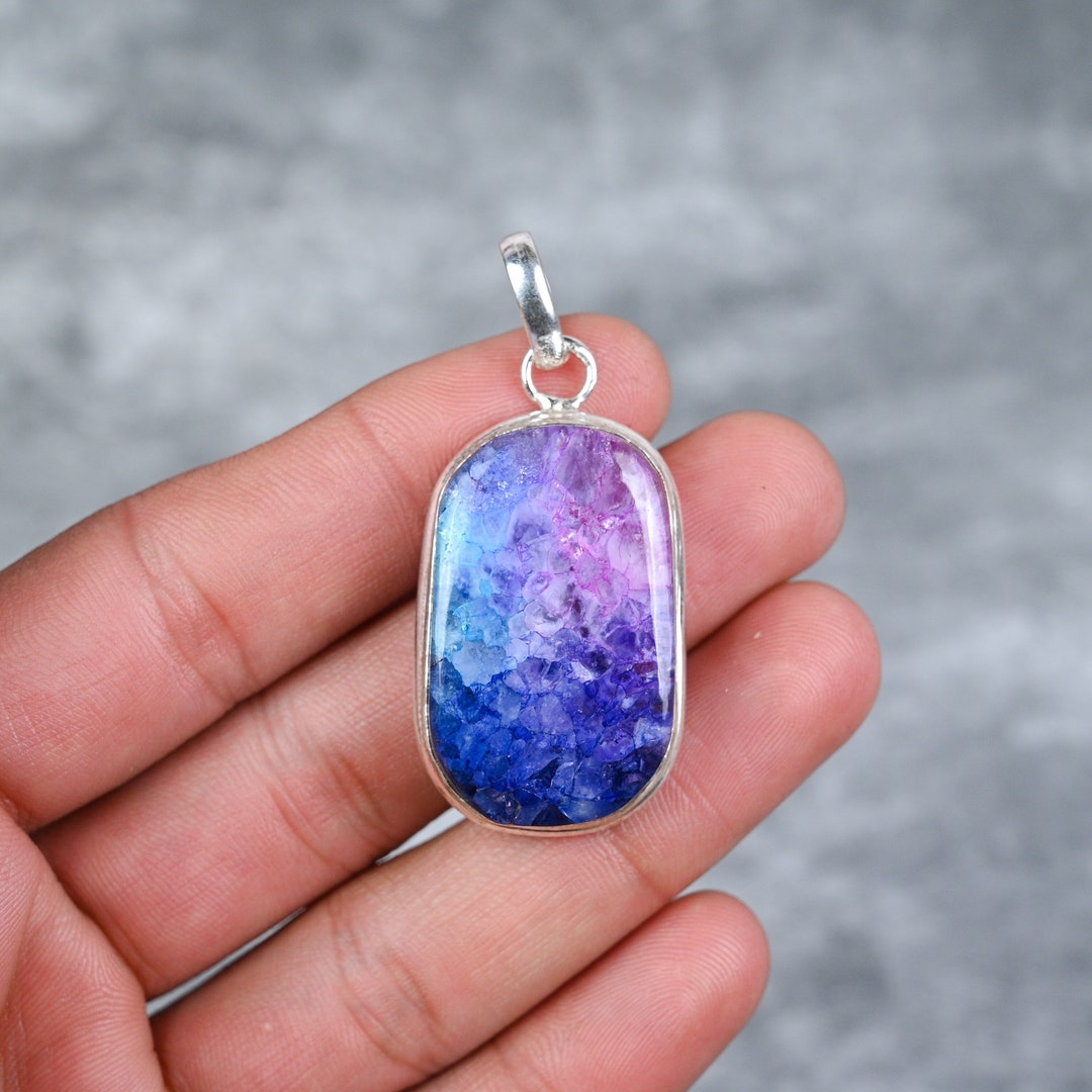 Rainbow Solar Quartz Pendant 925 Sterling Silver Pendant Solar