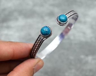 Tibétain Turquoise Bracelet 925 Sterling Silver Bangle Tibétain Turquoise Bangle Réglable Bracelet Turquoise Gemstone Bracelet Cadeau Pour Elle