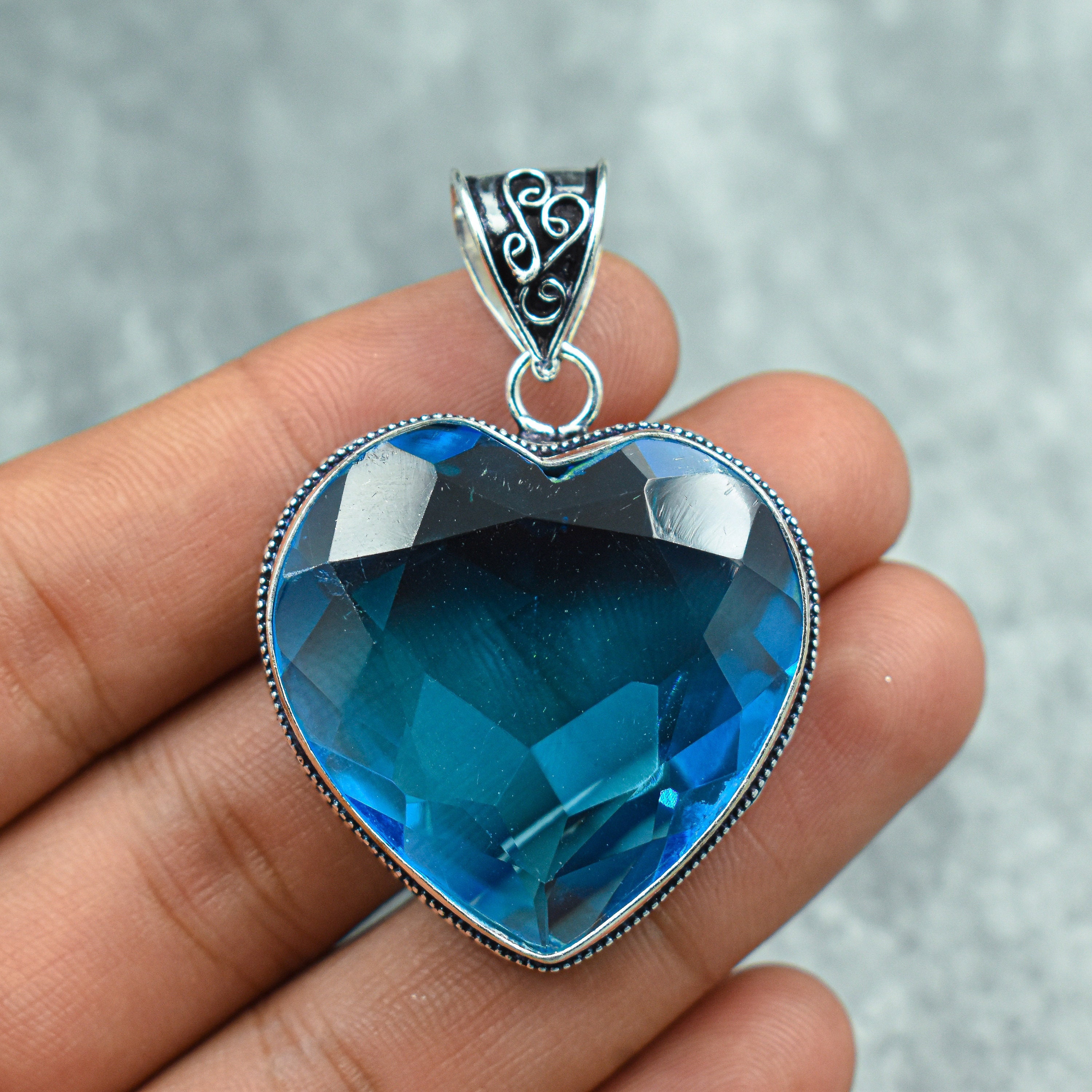 _ Buy Swiss Blue Topaz Pendant 925 Sterling Silver Pendant Blue
