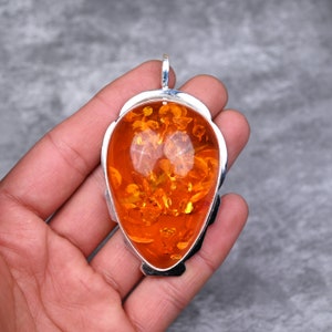 Baltic Amber Big Size Pendant 925 Sterling Silver Pendant Baltic Amber Gemstone Pendant Handmade Silver Baltic Amber Jewelry Gift For Her