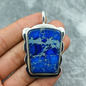 Blue Sea Sediment Jasper Pendant 925 Sterling Silver Pendant Sea Sediment Gemstone Pendant Handmade Silver Sea Sediment Jewelry Gift For Her