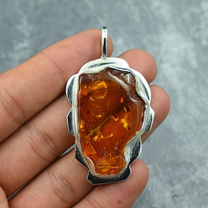 Baltic Amber Pendant 925 Sterling Silver Pendant Baltic Amber Gemstone Pendant Handmade Silver Baltic Amber Jewelry Gift For Her Mother