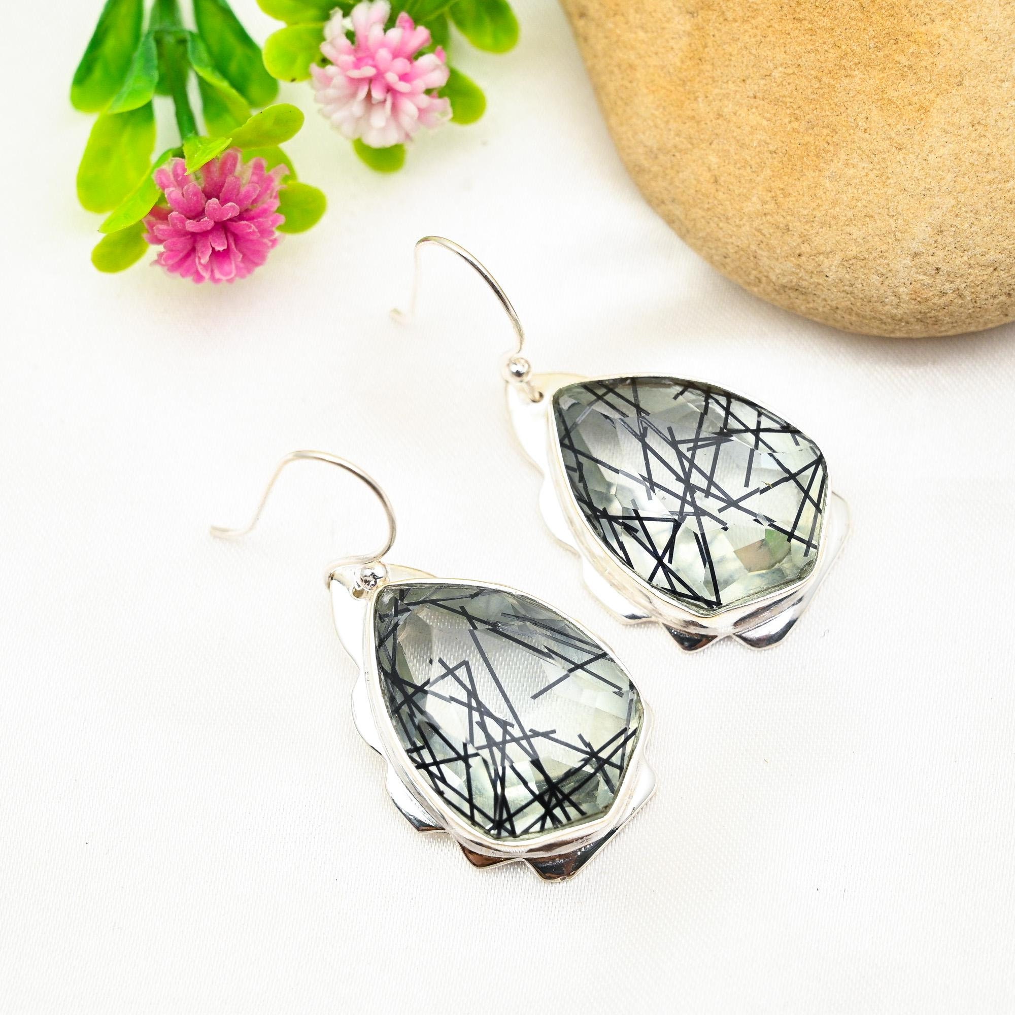 ブラックルチルピアス 925スターリングシルバーピアス ブラックルチル