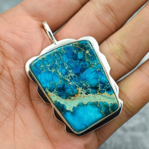 Blauwe zee sediment Jasper hanger 925 sterling zilveren hanger zee sediment edelsteen hanger handgemaakte zilveren zee sediment sieraden cadeau voor haar afbeelding 5