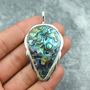 Abalone Shell Pendant 925 Sterling Silver Pendant Abalone Shell Gemstone Pendant Handmade Silver Abalone Shell Jewelry Gift For Her Mother