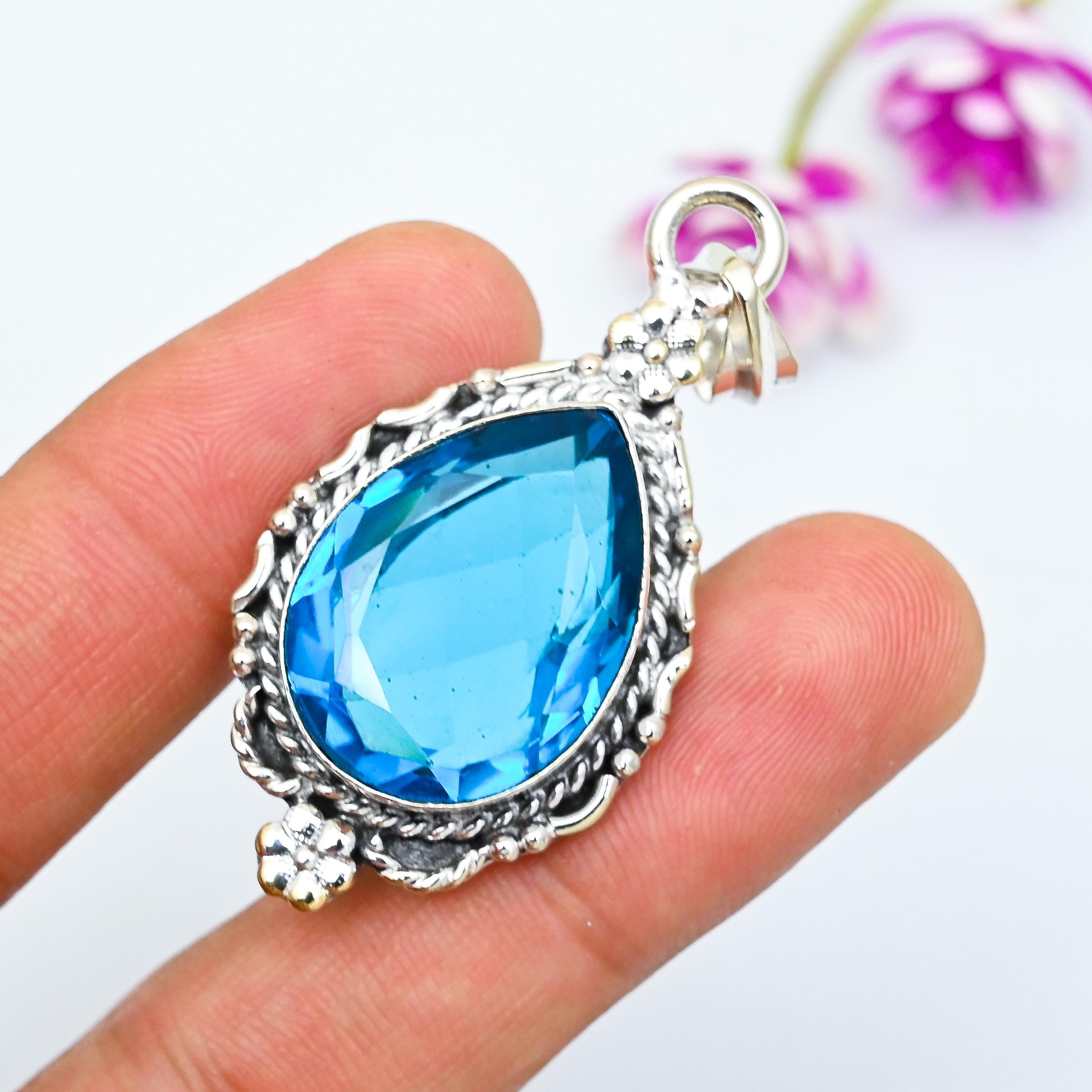 Pendentif Croix Celtique Vintage - Argent Sterling 925 Avec Topaze Bleue