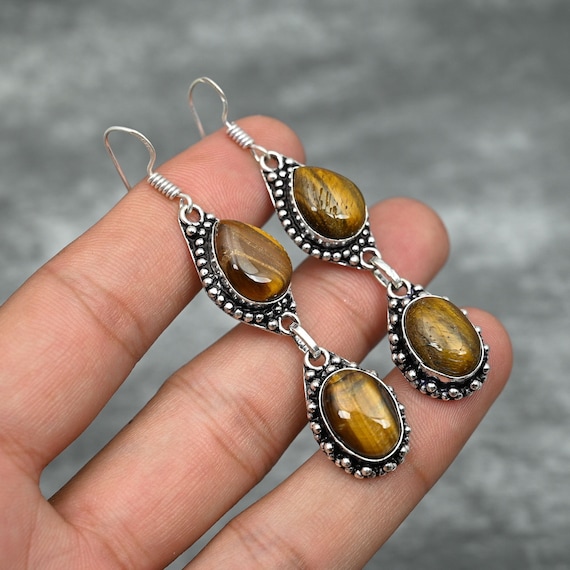 タイガーアイイヤリング 925スターリングシルバーイヤリング タイガー