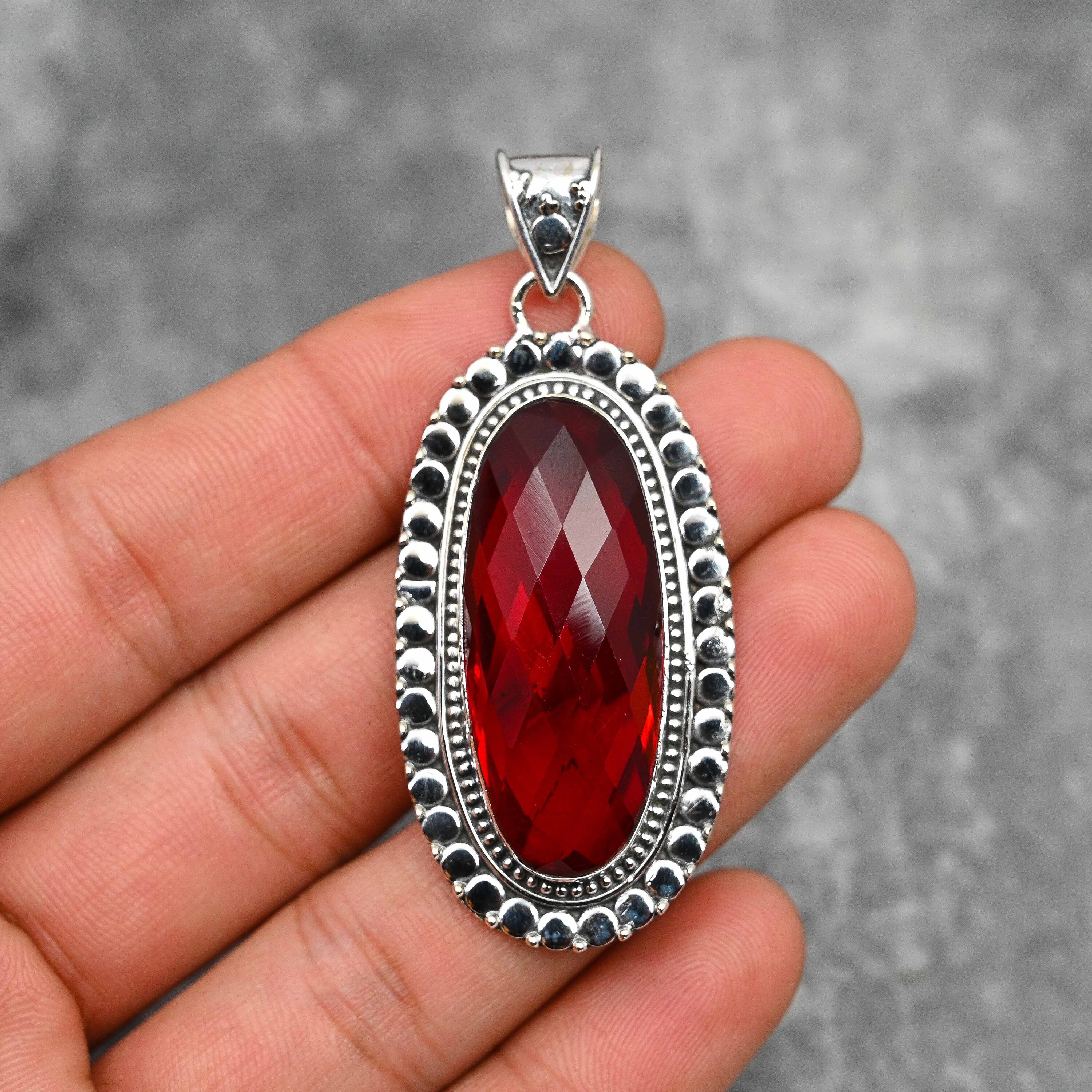 【Miansai】Slim Totem Garnet Necklace,Sterling Silver 103-