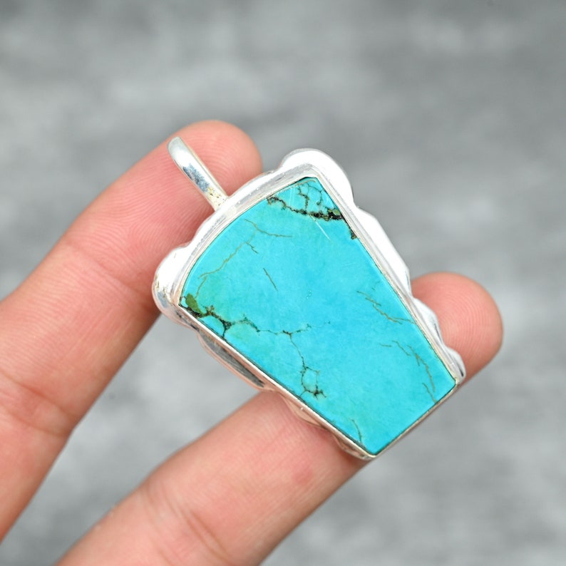 Turquoise Pendant 925 Sterling Silver Pendant Turquoise Gemstone Pendant Handmade Silver Jewelry Turquoise Jewelry Anniversary Gifts For Her image 3