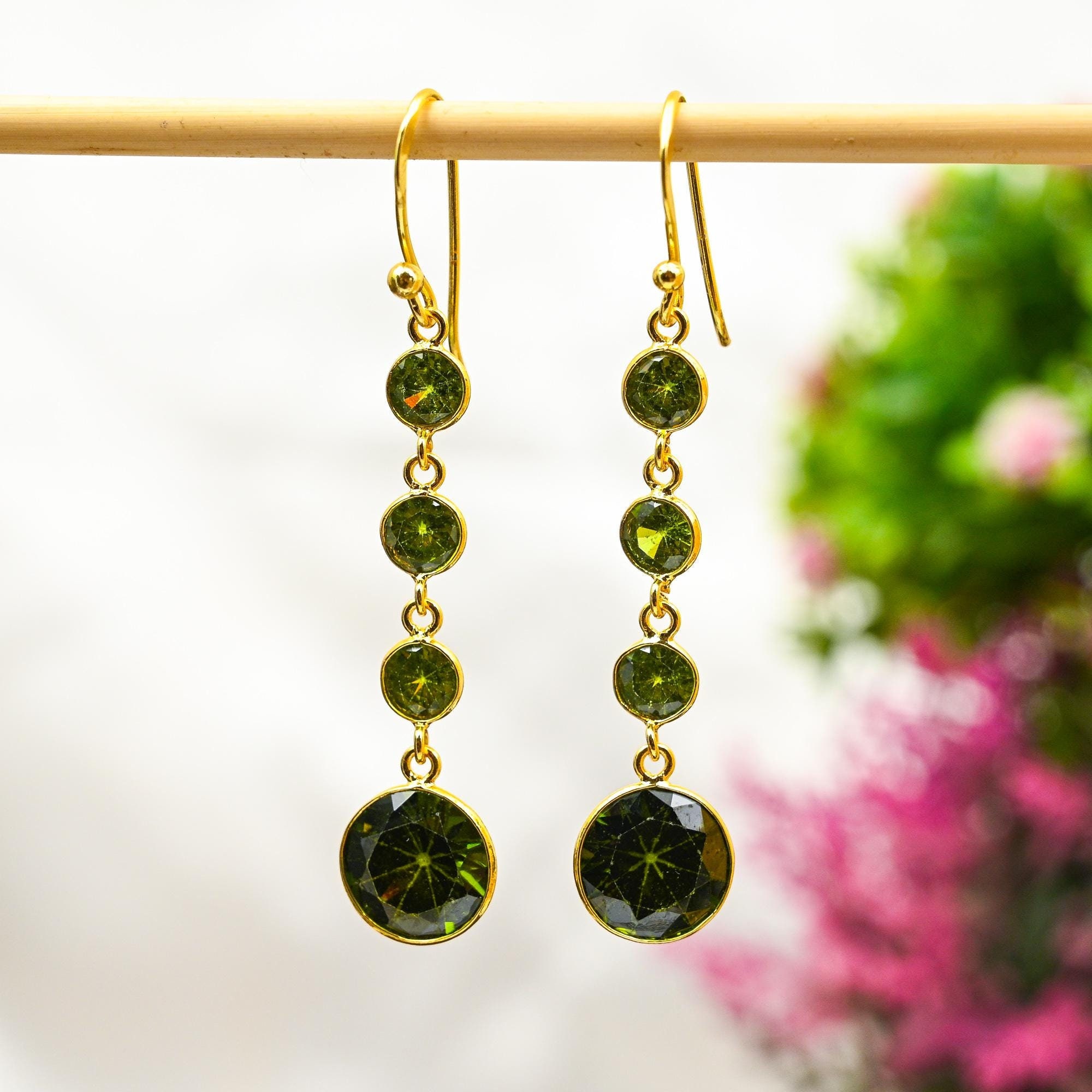 Peridot Earrings 925 Sterling Silver Gold Plated Earrings