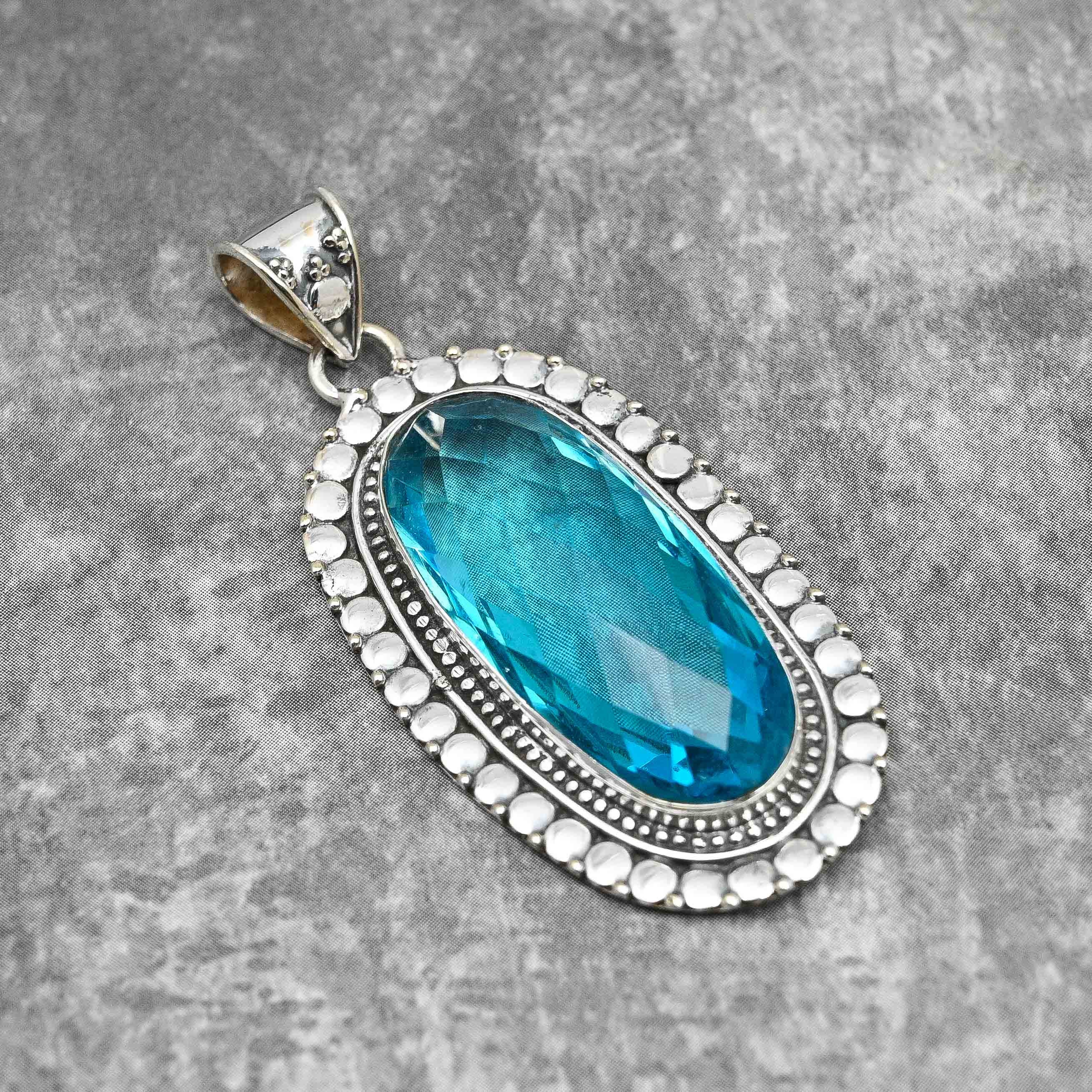 Swiss Blue Topaz Pendant 925 Sterling Silver Pendant Jewelry Blue Topaz ...
