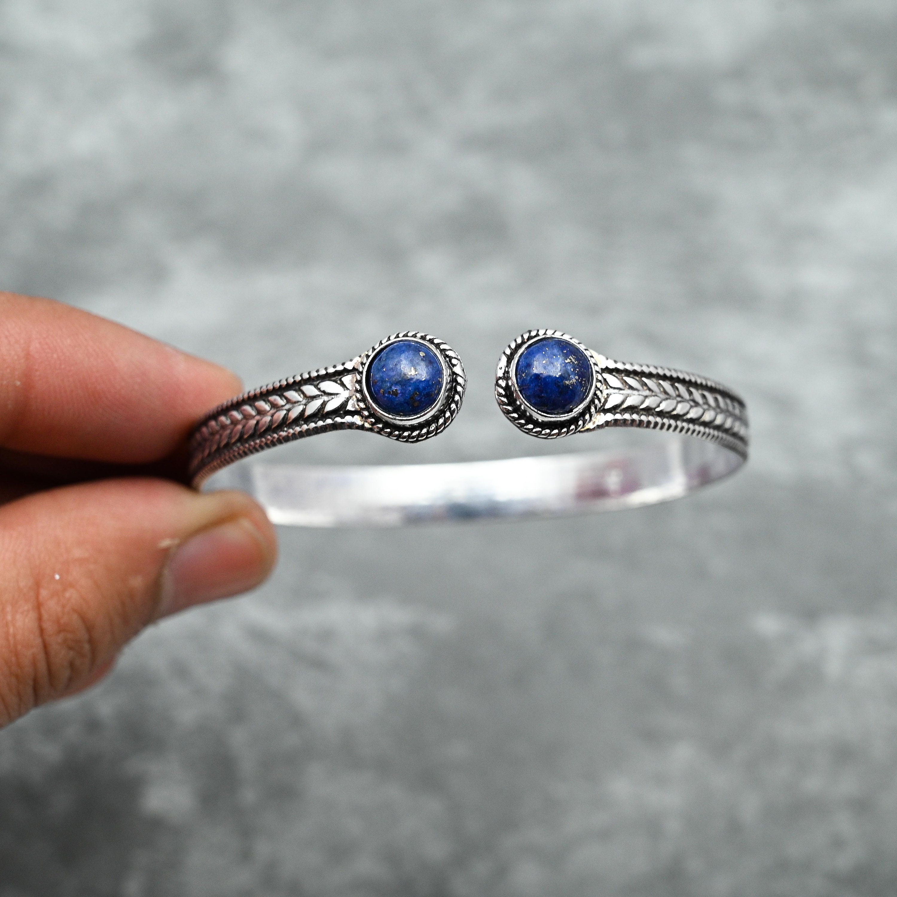 ラピスラズリブレスレット 925スターリングシルバーバングル