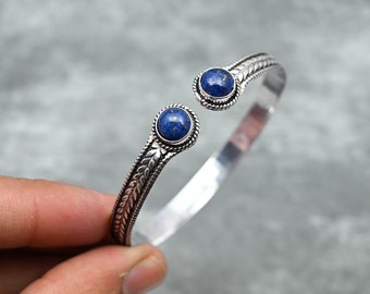 Lapis Lazuli Bracelet 925 Sterling Silver Bangle Lapis Lazuli Bangle Adjustable Bangle Lapis Lazuli Gemstone Bracelet Gift For Her Mother