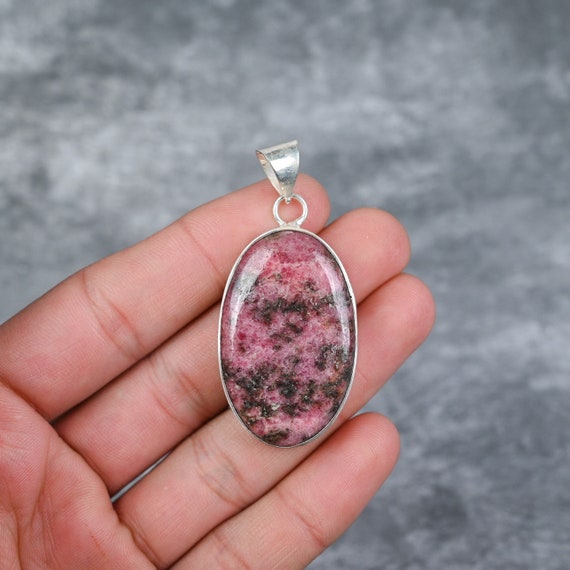 Rhodonite Pendant 925 Sterling Silver Pendant Rhodonite Gemstone Pendant Handmade Silver Jewelry Rhodonite Jewelry Love Forever Gift For Her