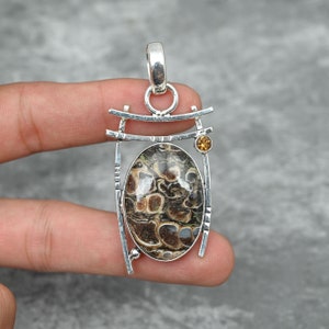 Turritella Fossil Pendant 925 Sterling Silver Pendant Turritella Agate Gemstone Pendant Handmade Jewelry Turritella Jewelry Gift For Her
