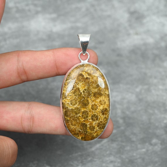 Fossil Coral Pendant 925 Sterling Silver Pendant Fossil Coral Gemstone Pendant Handmade Pendant Jewelry Fossil Coral Jewelry Gift for Her