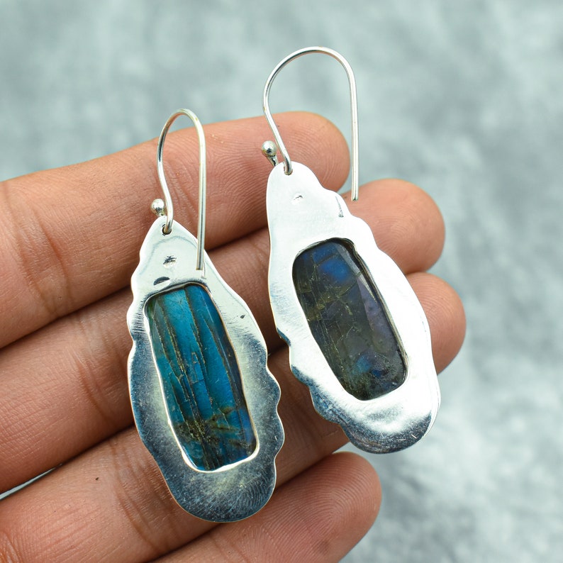 Labradorite Earrings 925 Sterling Silver Earrings Labradorite Gemstone Earrings Jewelry Handmade Earrings Labradorite Jewelry Gift For Her image 4