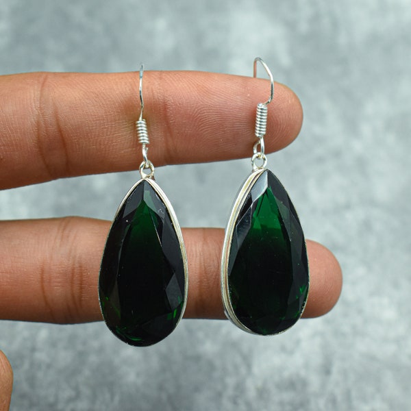 Boucles d’oreilles en tourmaline verte 925 boucles d’oreilles en argent sterling Tourmaline verte Boucles d’oreilles en pierres précieuses Bijoux en tourmaline faites à la main Cadeau pour elle