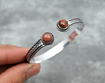 Sunstone Bracelet 925 Sterling Silver Bangle Sunstone Bangle Adjustable Handmade Bangle Sunstone Gemstone Bracelet Gift For Friends & Family