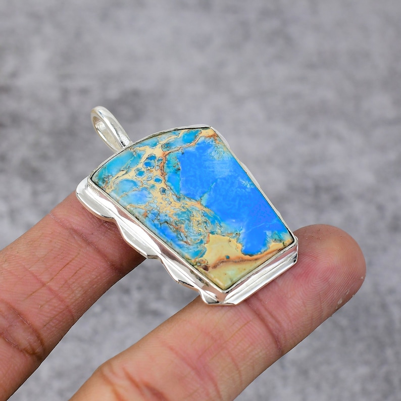 Colgante de jasper de sedimento marino azul, colgante de plata de ley 925, colgante de piedra preciosa de sedimento marino, regalo de joyería de sedimento marino de plata hecho a mano para ella imagen 4