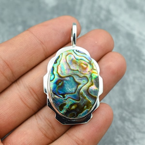 Abalone Shell Pendant 925 Sterling Silver Pendant Abalone Shell Gemstone Pendant Handmade Silver Abalone Shell Jewelry Gift For Her Mother