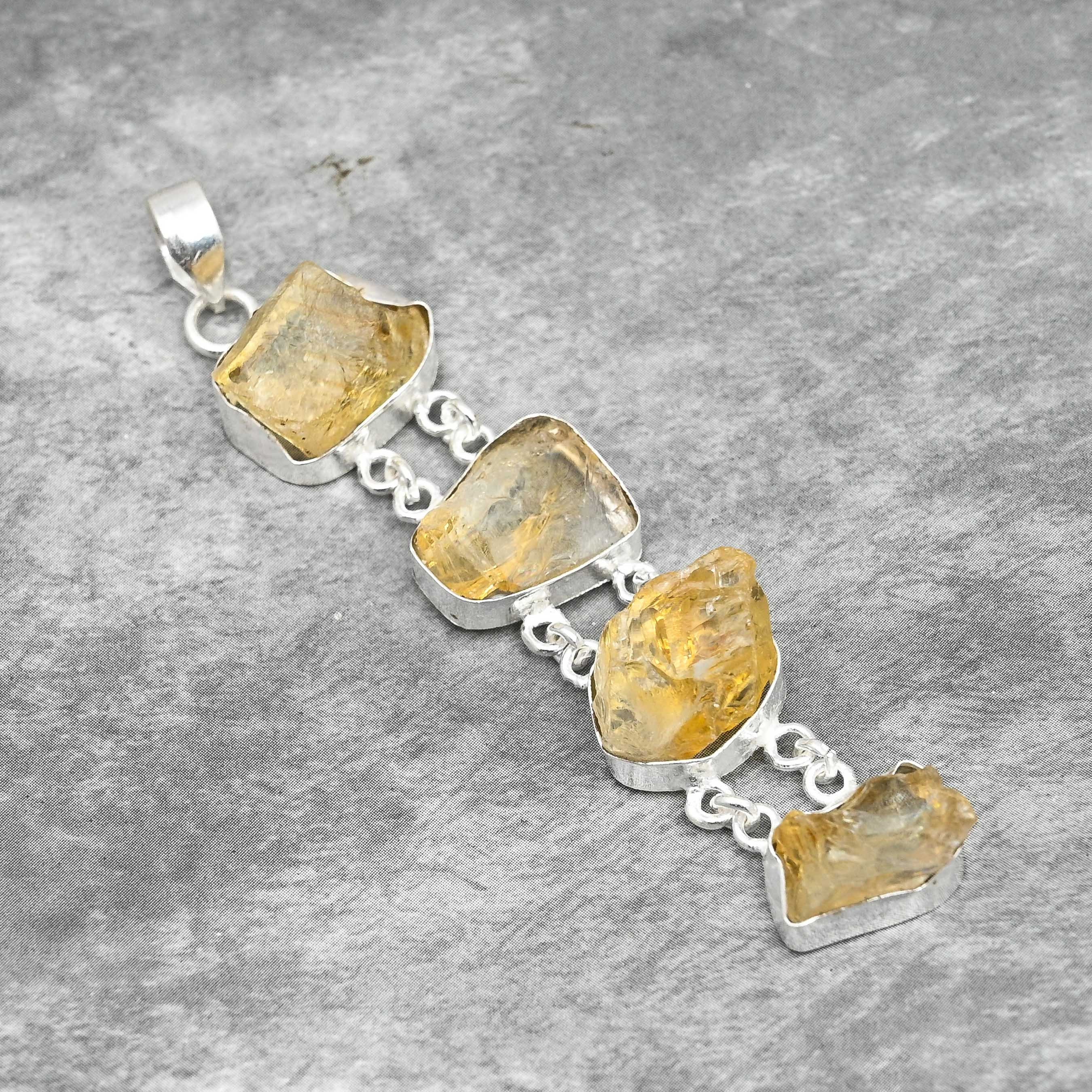 天然シトリンペンダント スターリングシルバーペンダント シトリン原石