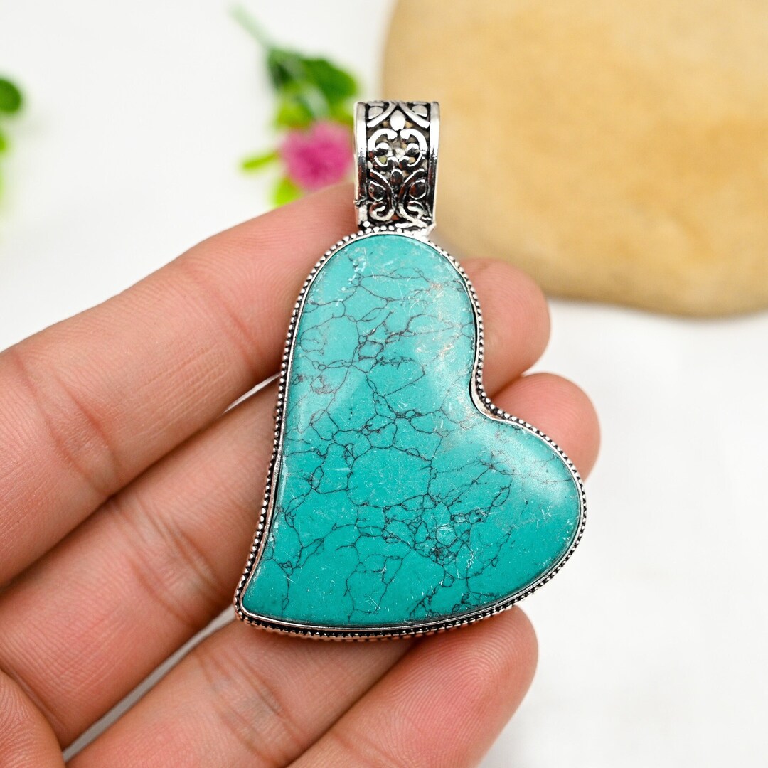 ネックレス・ペンダント Heart Turquoise Pendant Necklace #8760 Turquoise Pendant 925 Sterling Silver Pendant Turquoise