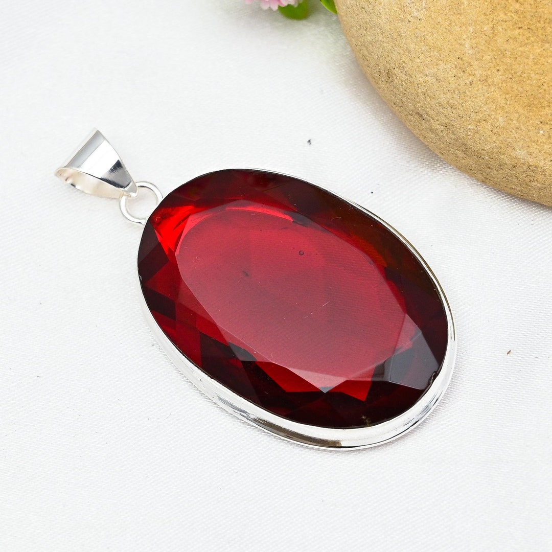 Garnet Pendant 925 Sterling Silver Pendant Necklace Garnet