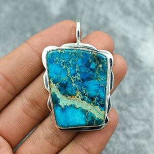 Blue Sea Sediment Jasper Pendant 925 Sterling Silver Pendant Sea Sediment Gemstone Pendant Handmade Silver Sea Sediment Jewelry Gift For Her