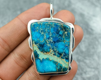 Blue Sea Sediment Jasper Pendant 925 Sterling Silver Pendant Sea Sediment Gemstone Pendant Handmade Silver Sea Sediment Jewelry Gift For Her