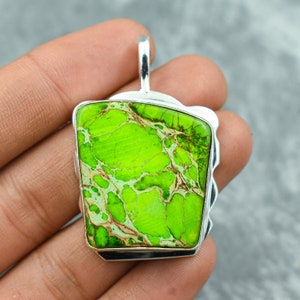 Green Sea Sediment Jasper Pendant 925 Sterling Silver Pendant Sea Sediment Gemstone Pendant Handmade Silver Sea Sediment Jewelry For Her