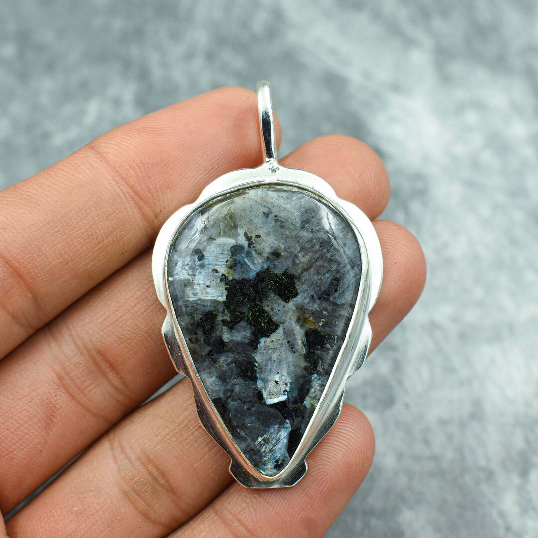 アクセサリー LARVIK STONE NECKLACE Larvikite Pendant Necklace, 925 Sterling Silver Gemstone Jewelry