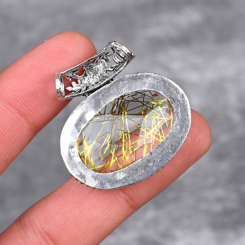 Golden Rutile Pendant 925 Sterling Silver Pendant Golden Rutile Gemstone Pendant Handmade Silver Golden Rutile Jewelry Gift For Her Mother image 4