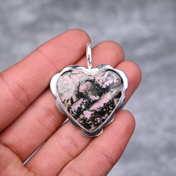 Rhodonite Pendant 925 Sterling Silver Pendant Rhodonite Gemstone Pendant Handmade Silver Jewelry Rhodonite Jewelry Gift For Her Mother