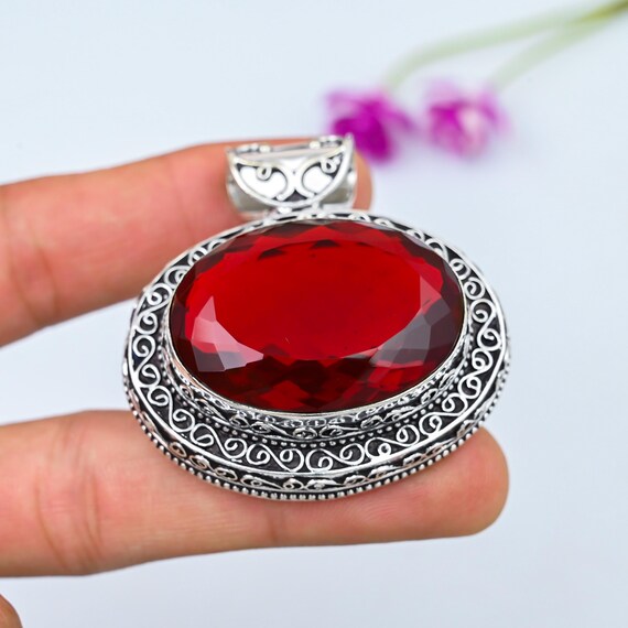 Garnet Pendant 925 Sterling Silver Pendant Necklace Garnet