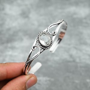 White Topaz Bracelet 925 Sterling Silver Bangle White Topaz Bangle Adjustable Bangle White Topaz Gemstone Bracelet Gift For Her Mother