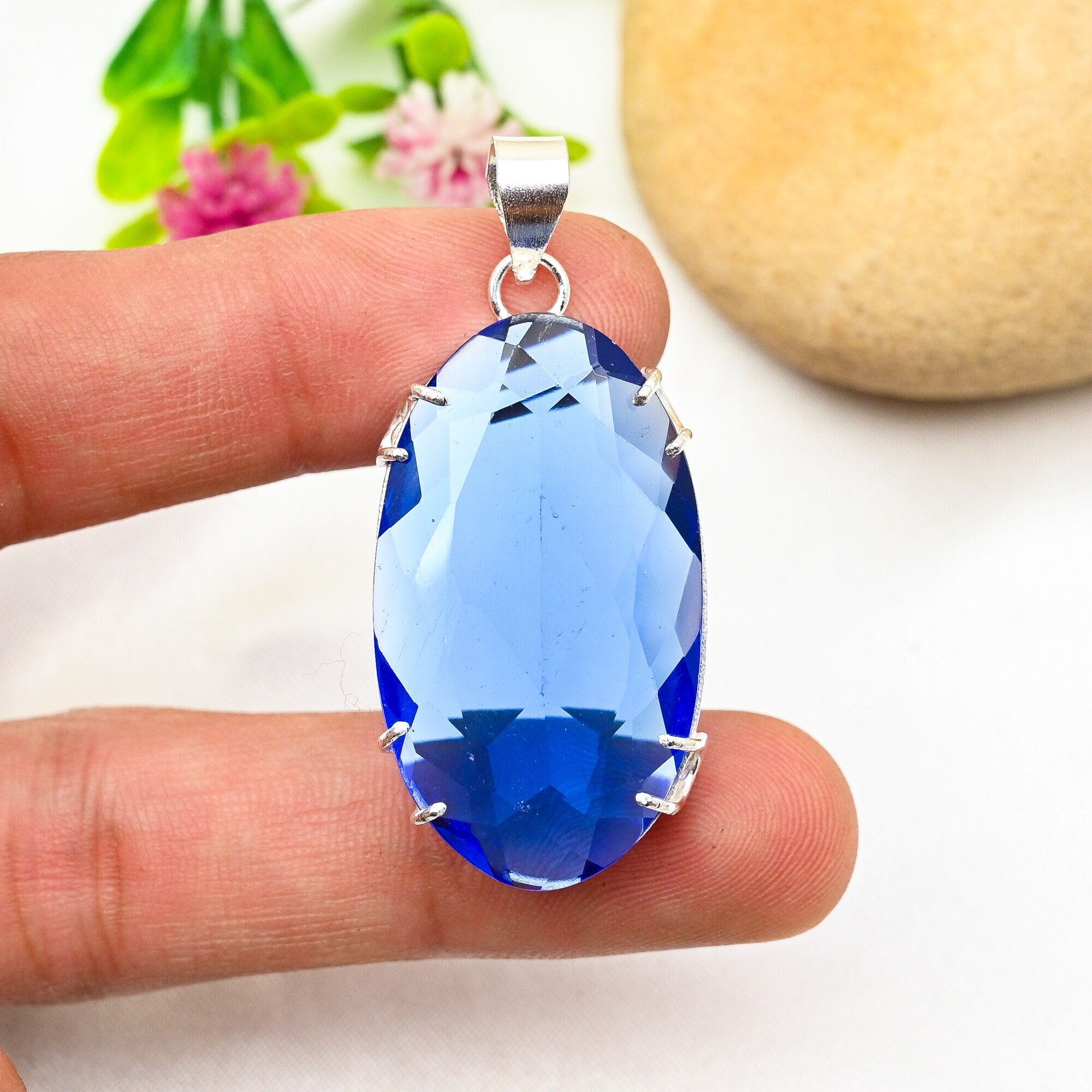 Collana A Barra In Pietra Di Tanzanite E Argento Puro, Realizzato A Mano Con Materiali Di Qualita