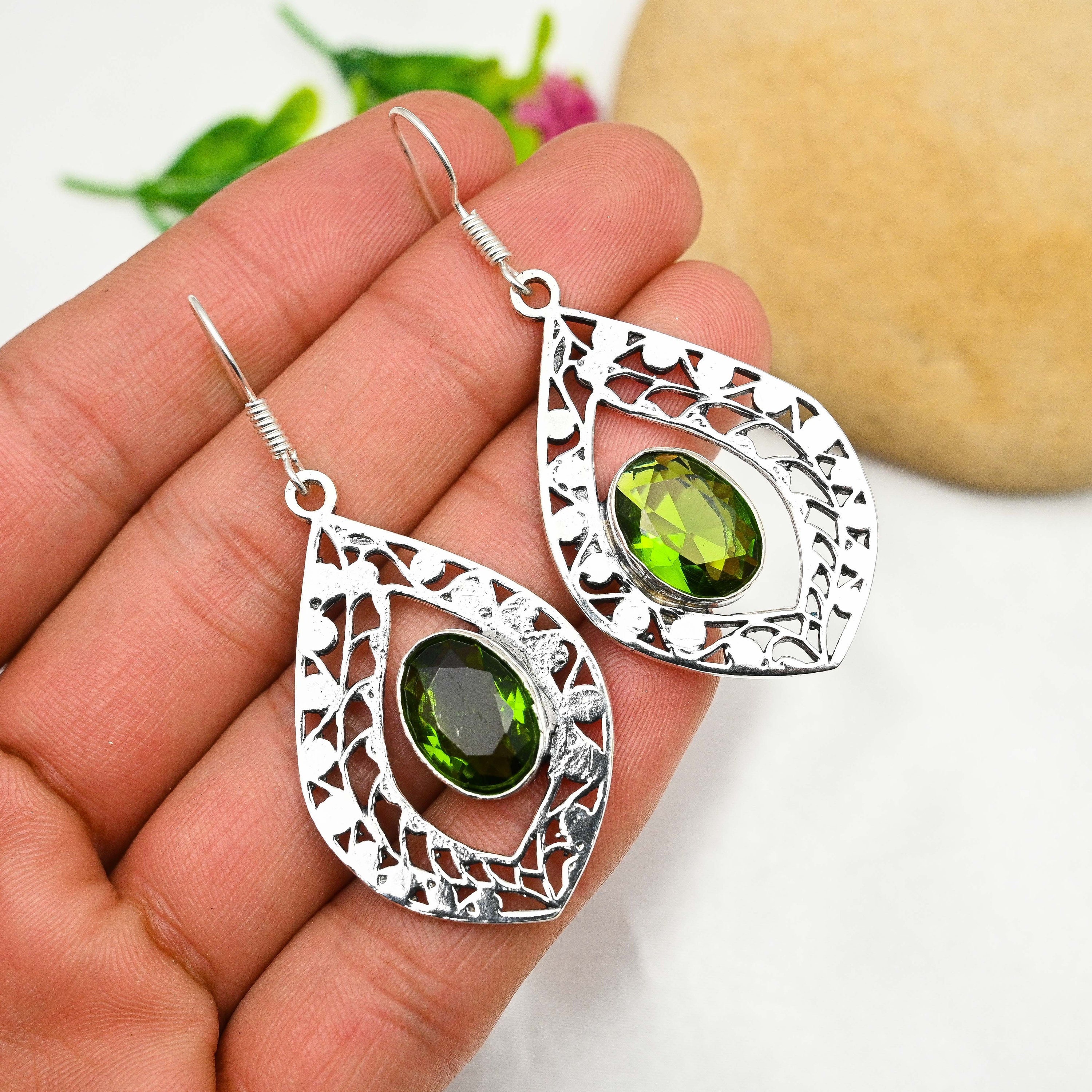 Buy Peridot Earrings 925 Sterling Silver Earrings Peridot Gemstone