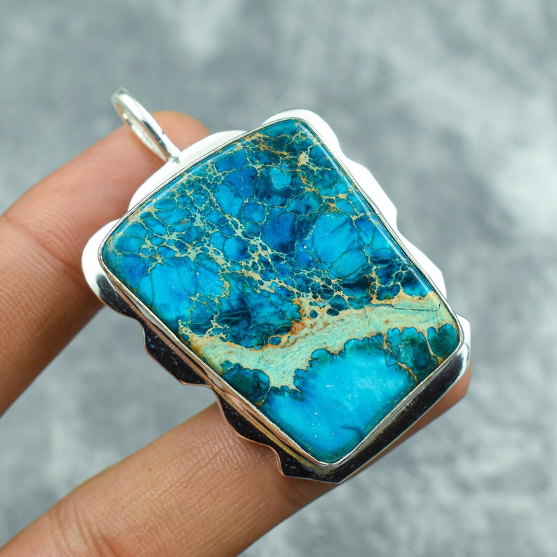 Colgante de jasper de sedimento marino azul, colgante de plata de ley 925, colgante de piedra preciosa de sedimento marino, regalo de joyería de sedimento marino de plata hecho a mano para ella imagen 3