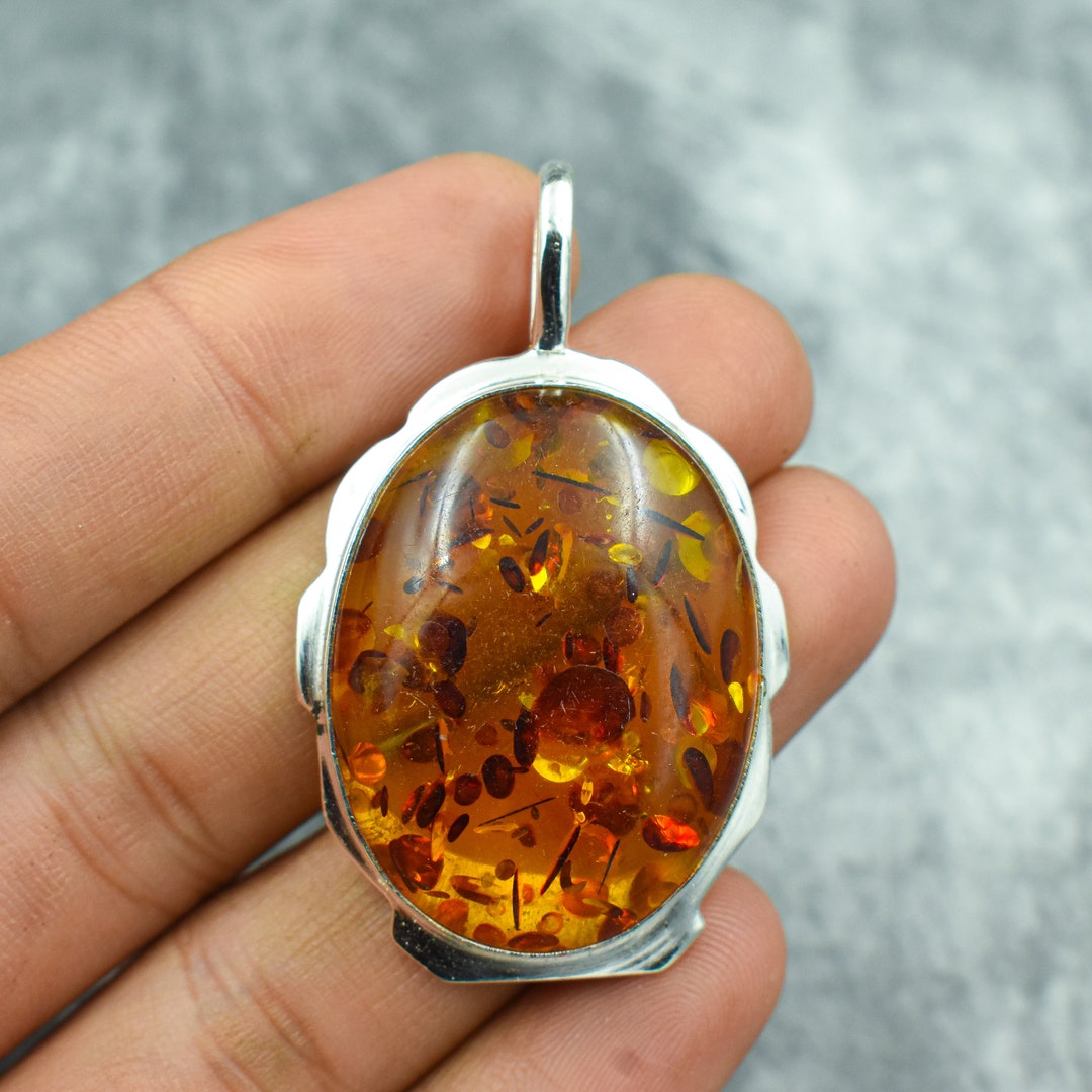 Baltic Amber Pendant 925 Sterling Silver Pendant Baltic Amber Gemstone 