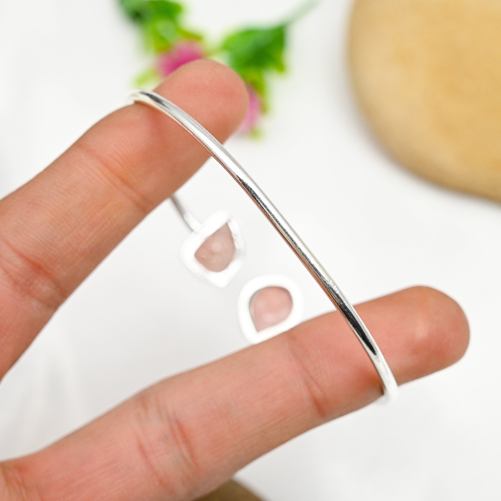 Rose Quartz Bangle 925 Sterling Silver Bangle Rose Quartz Bracelet