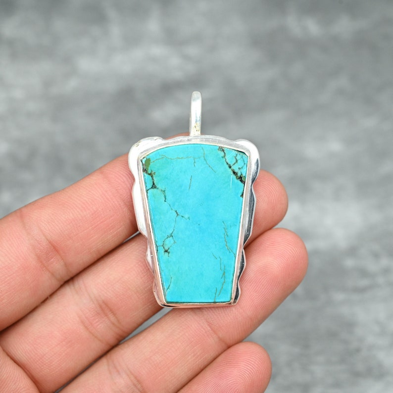 Turquoise Pendant 925 Sterling Silver Pendant Turquoise Gemstone Pendant Handmade Silver Jewelry Turquoise Jewelry Anniversary Gifts For Her image 1