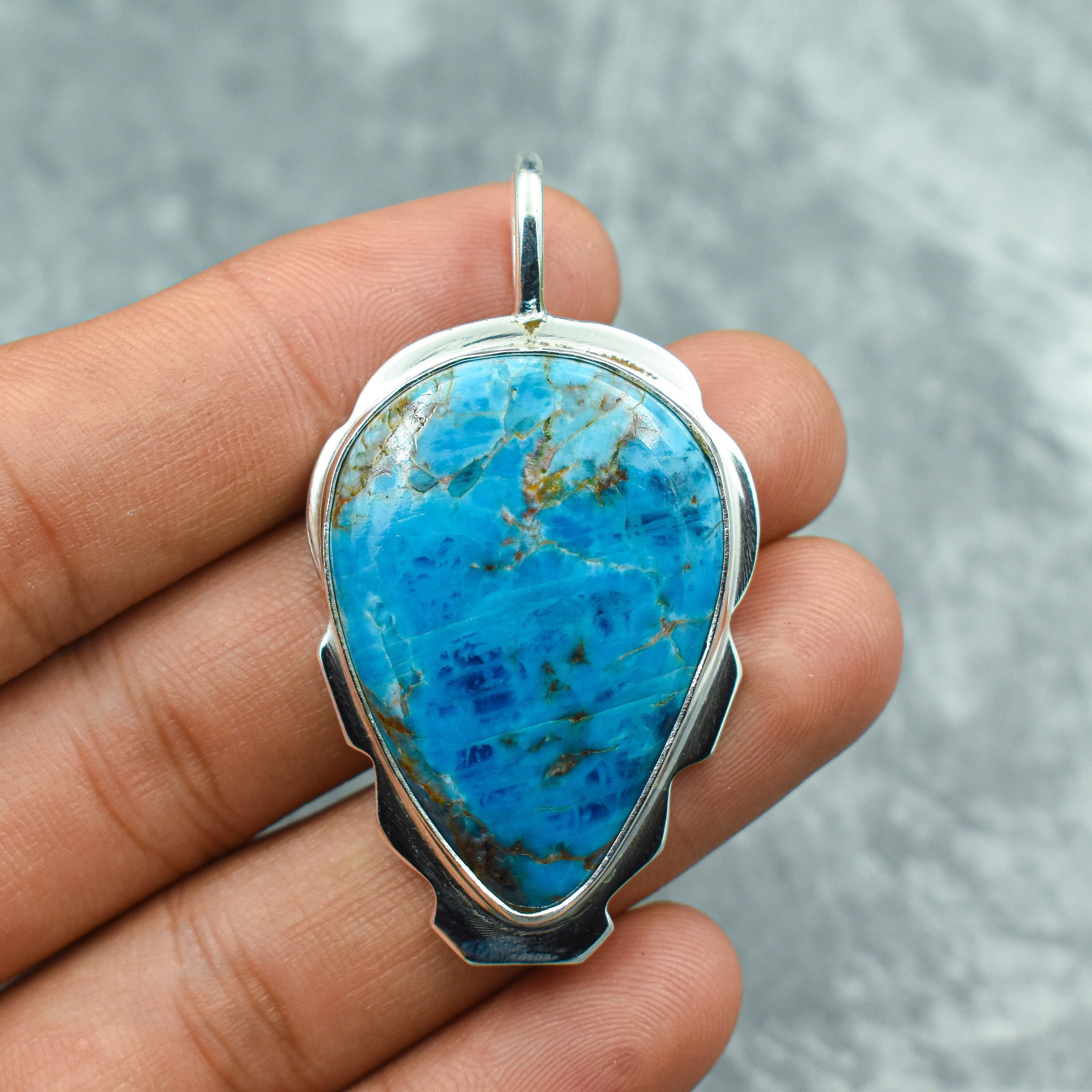 Neon Blue Apatite Pendant 925 Sterling Silver Pendant Neon Blue