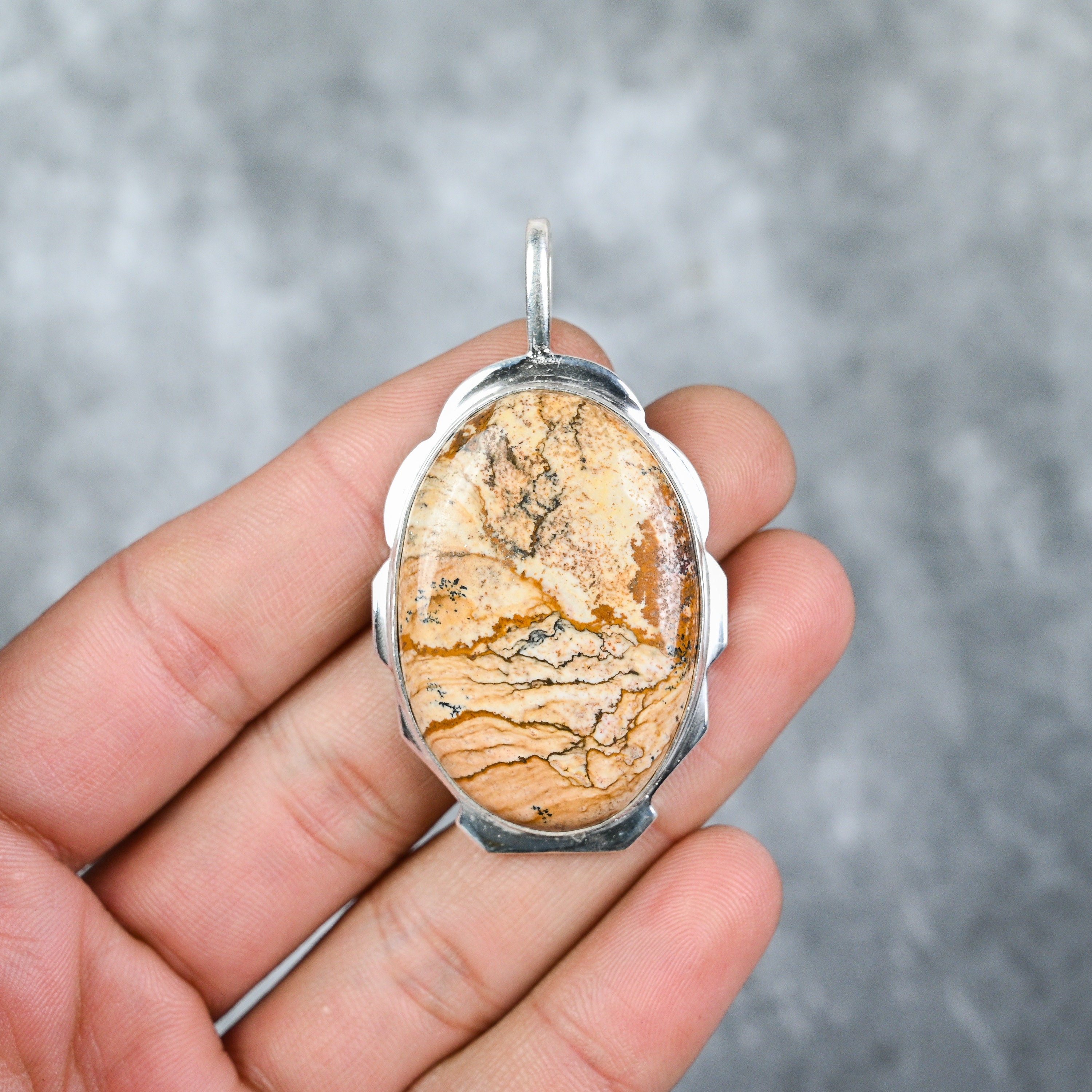 Picture Jasper Pendant 925 Sterling Silver Pendant Picture Jasper