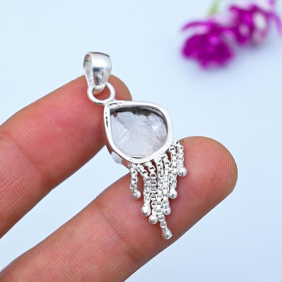 原石ローズクォーツペンダント スターリングシルバーペンダント ローズ