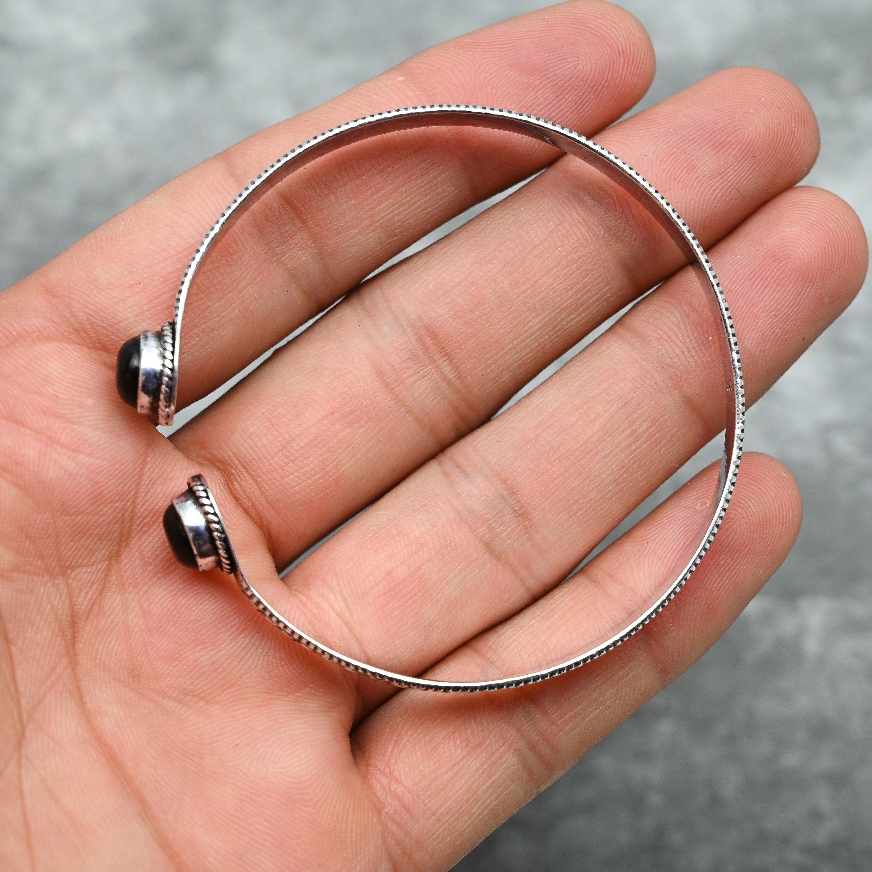Black Onyx Bracelet 925 Sterling Silver Bangle Black Onyx