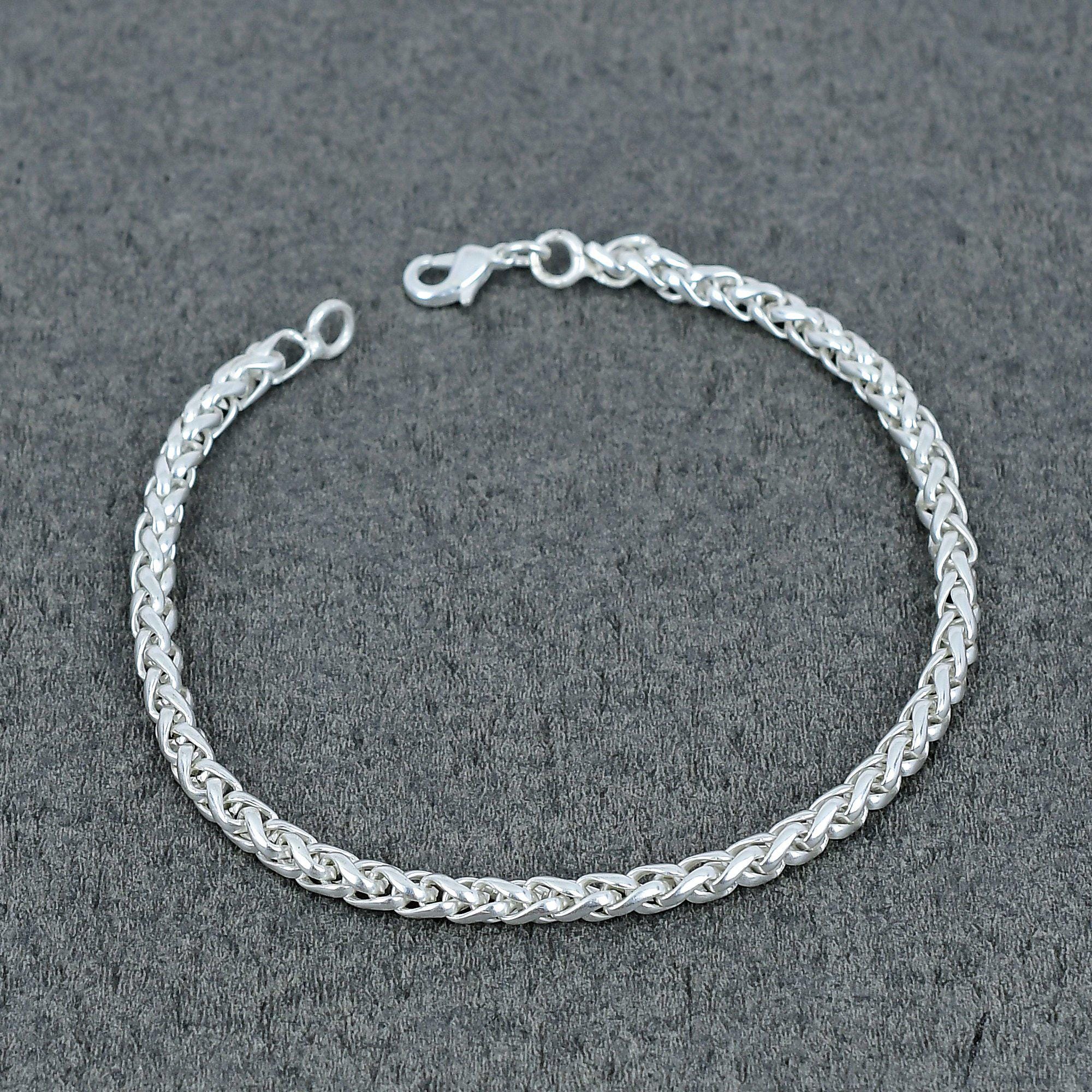 925 Sterling Silver Wheat Chain Bracelet, Franco Link Anklet 6 to