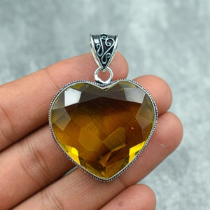 Citrine Pendant 925 Sterling Silver Pendant Citrine Gemstone Pendant Heart Shape Pendant Citrine Jewelry Gift For Her Pendant For Necklace